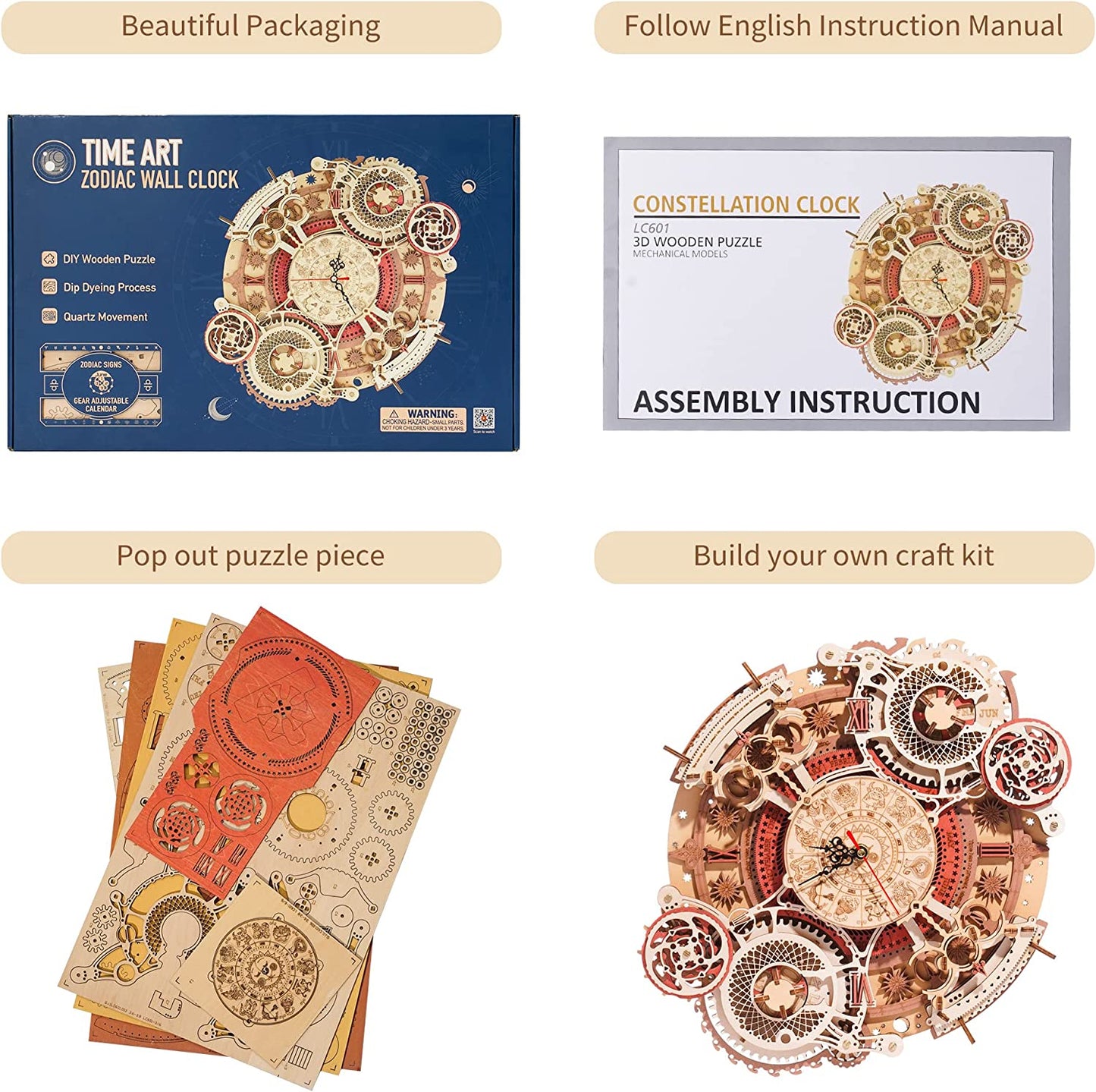 3D Holz Puzzle Zodiac Wanduhr