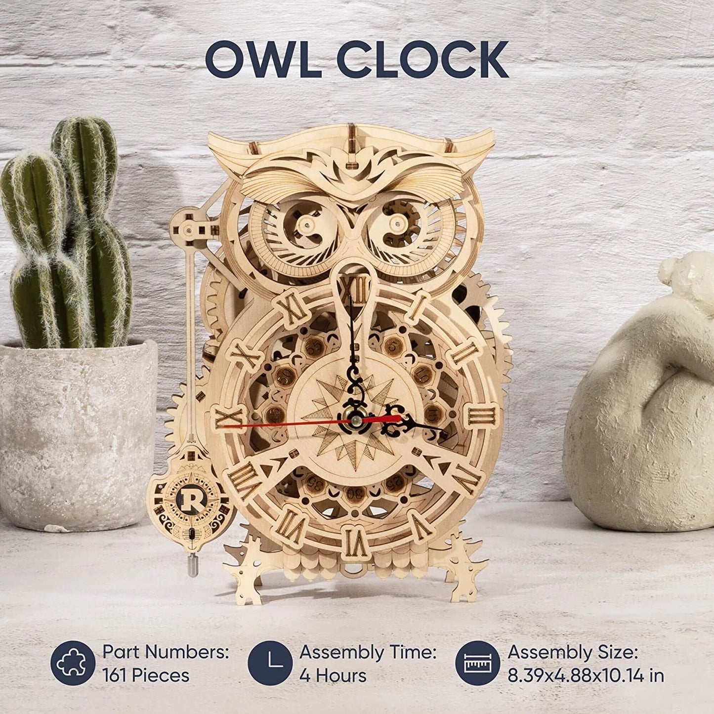 3D Eule Spielzeug Holz Uhr