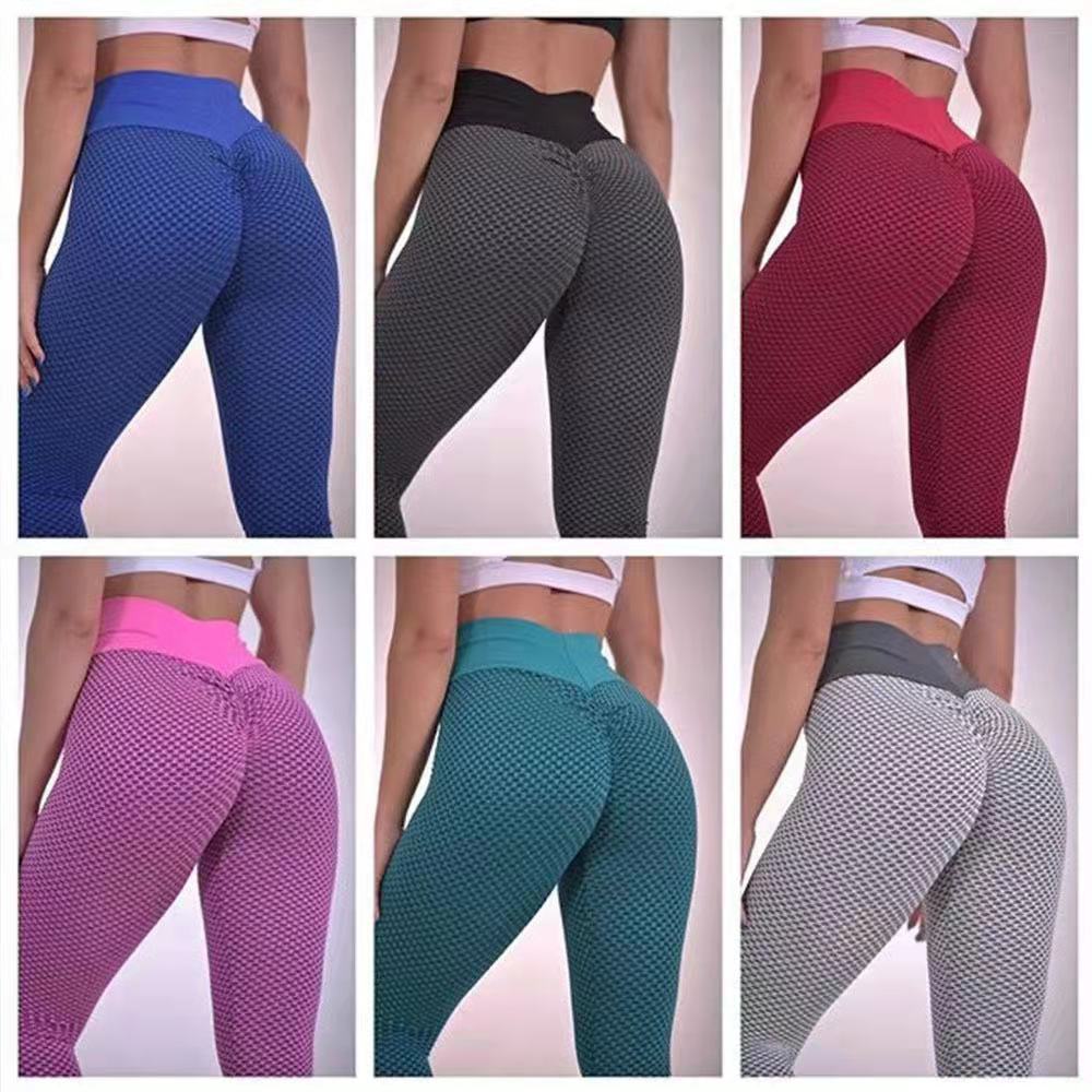 Damen Jacquard Waben Fitness Hosen Pfirsich