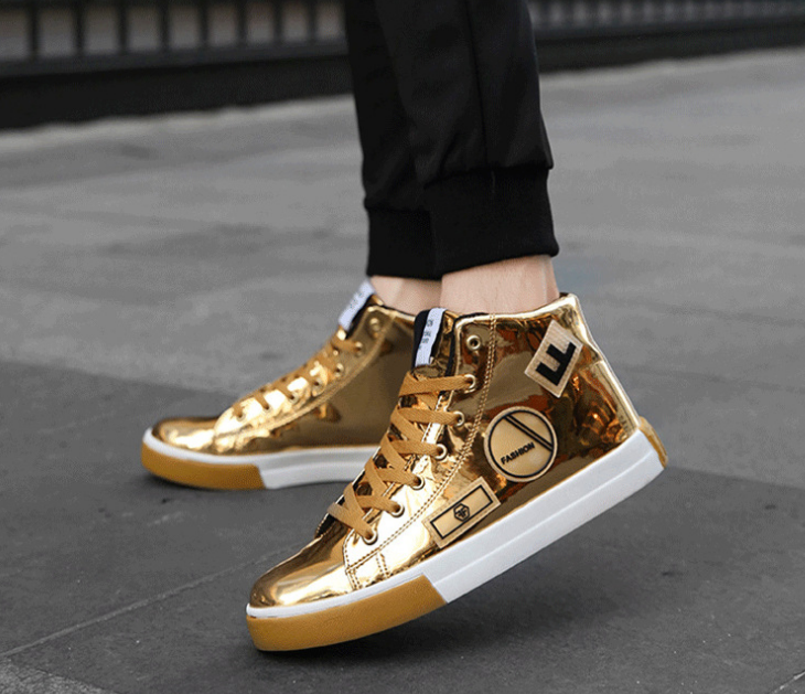  high-top casual gold color flat warm shoes