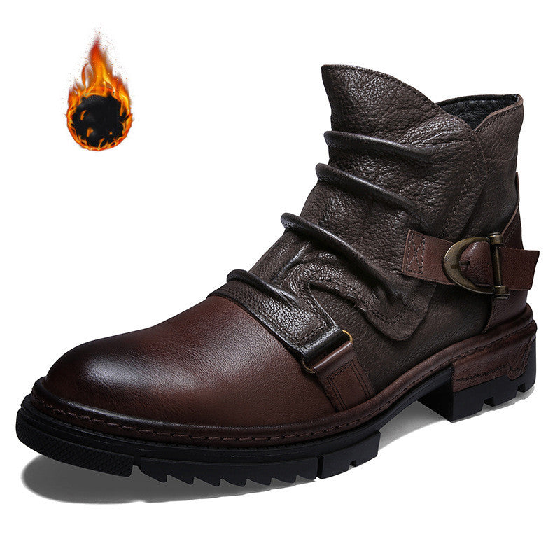 Velvet Warm British High-top Leather Shoes Martin Boots