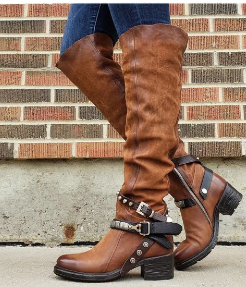 ürtel Schnalle Stiefel frauen Stiefel Starke Ferse Medium Ferse Groß