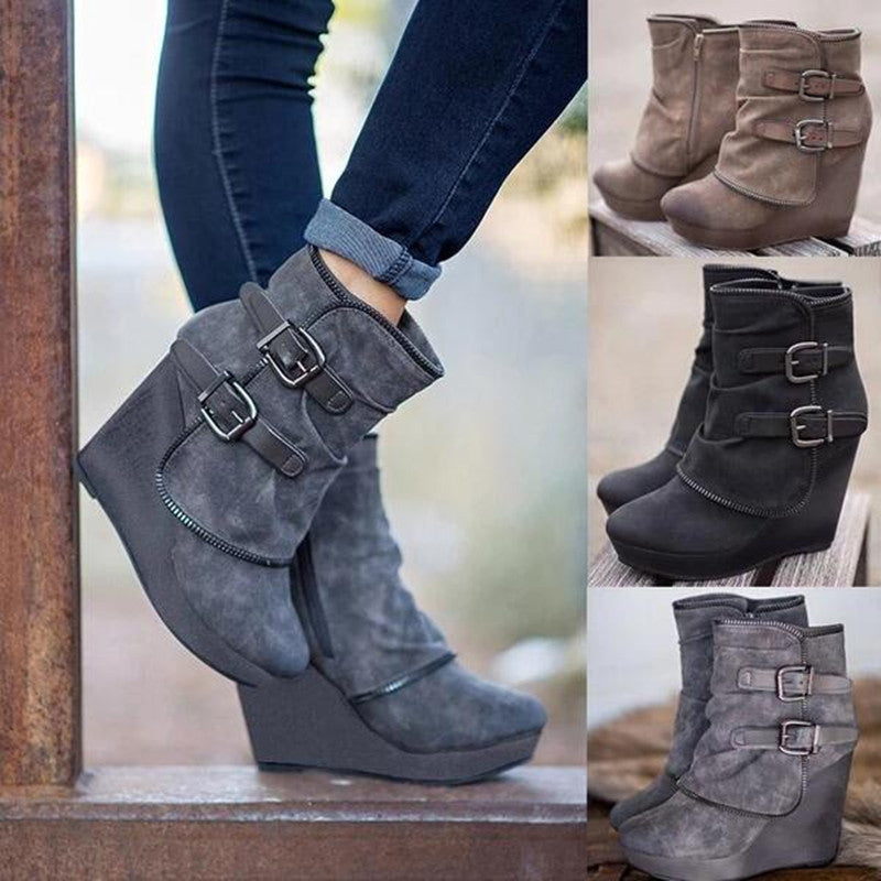 Wedge Heels Platform Boots Women Winter