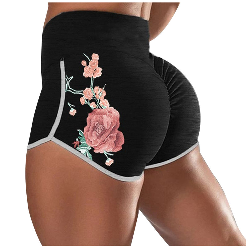  Push-Up Gym Legging Läuft Floral Workout Shorts Scrun