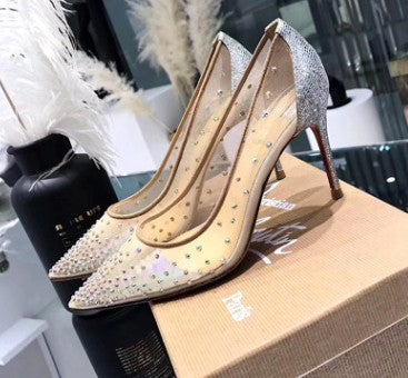 mesh strass transparent high heels