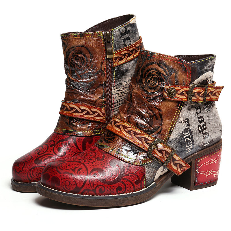 Snake print women's leather boots