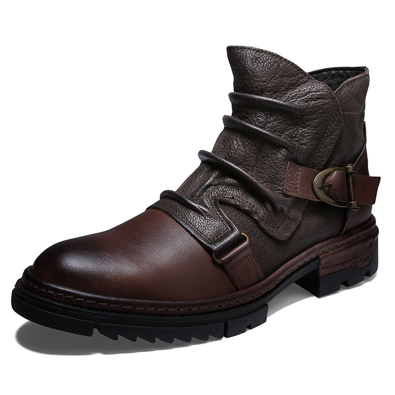 Velvet Warm British High-top Leather Shoes Martin Boots