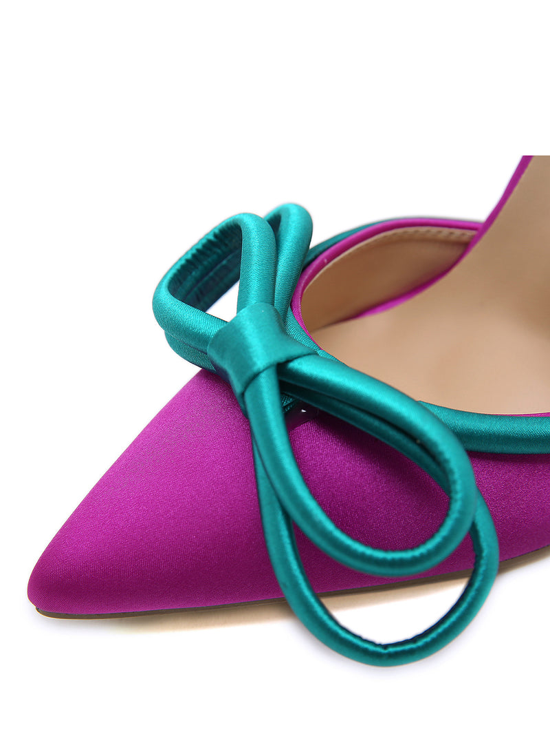 colorblock pointed-toe satin muqin pumps