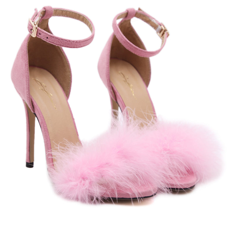 American Furry High Heel Feather Sandals