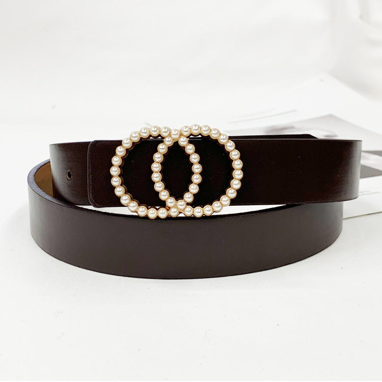 Double Loop Pearl Buckle Belt