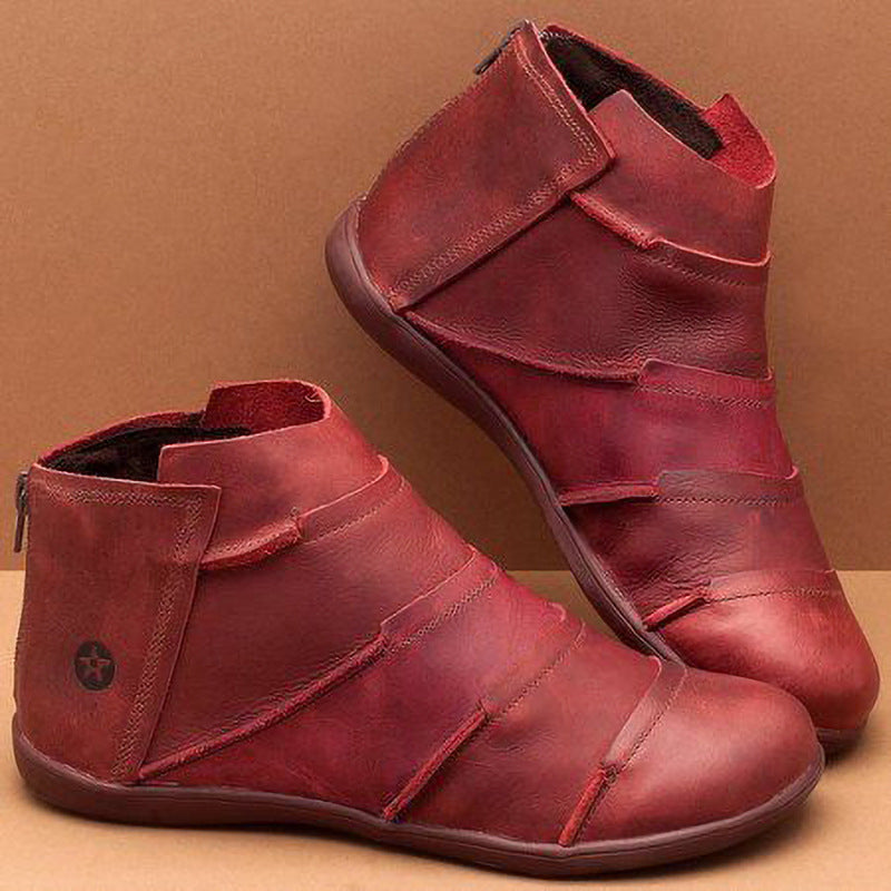 Round head casual women's leather boots