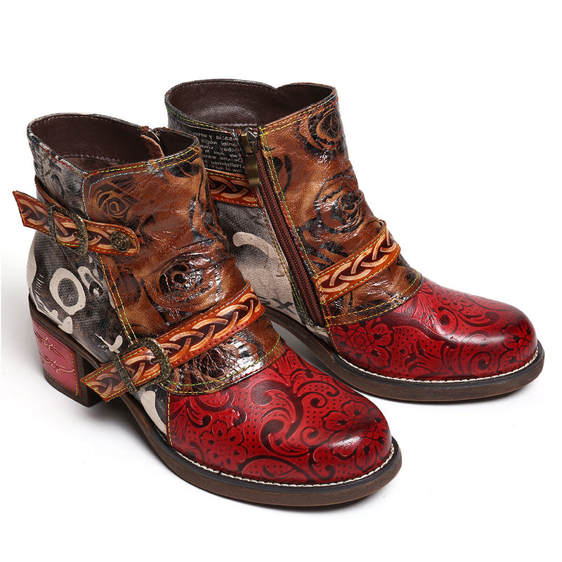 Snake print women's leather boots