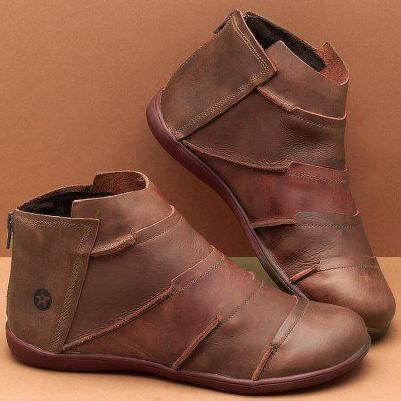 Round head casual women's leather boots