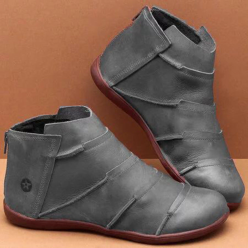 Round head casual women's leather boots