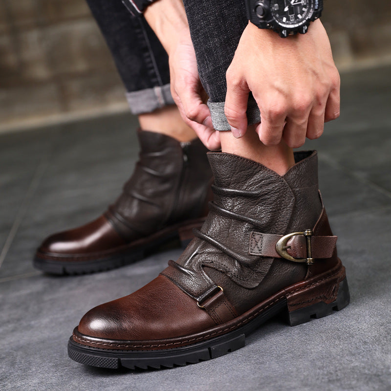 Velvet Warm British High-top Leather Shoes Martin Boots