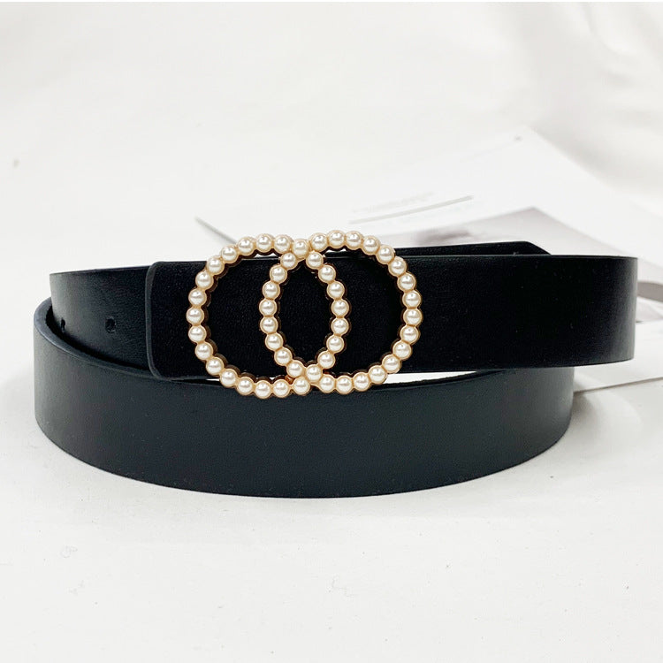 Double Loop Pearl Buckle Belt