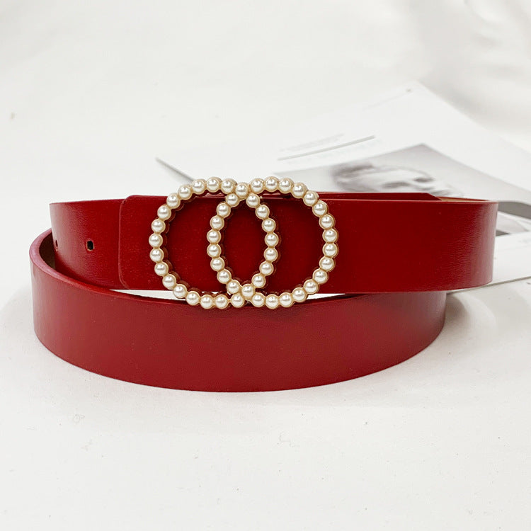 Double Loop Pearl Buckle Belt