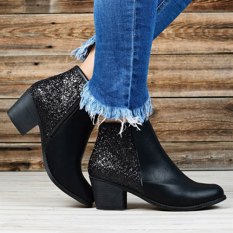 Neue Starke Ferse High Heel Pailletten Karree Seite Zip Booties