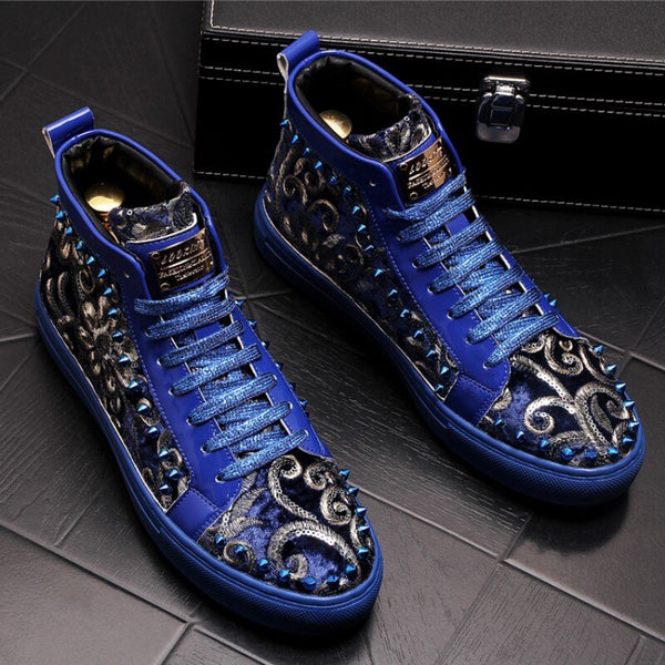 Blue Sequined Color-Block Sports Sneakers