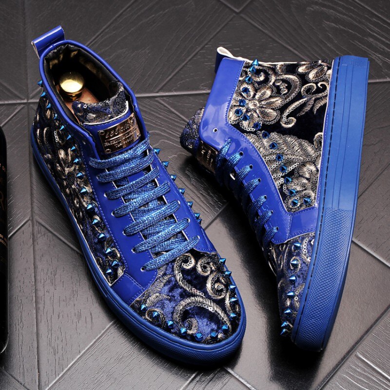 Blue Sequined Color-Block Sports Sneakers