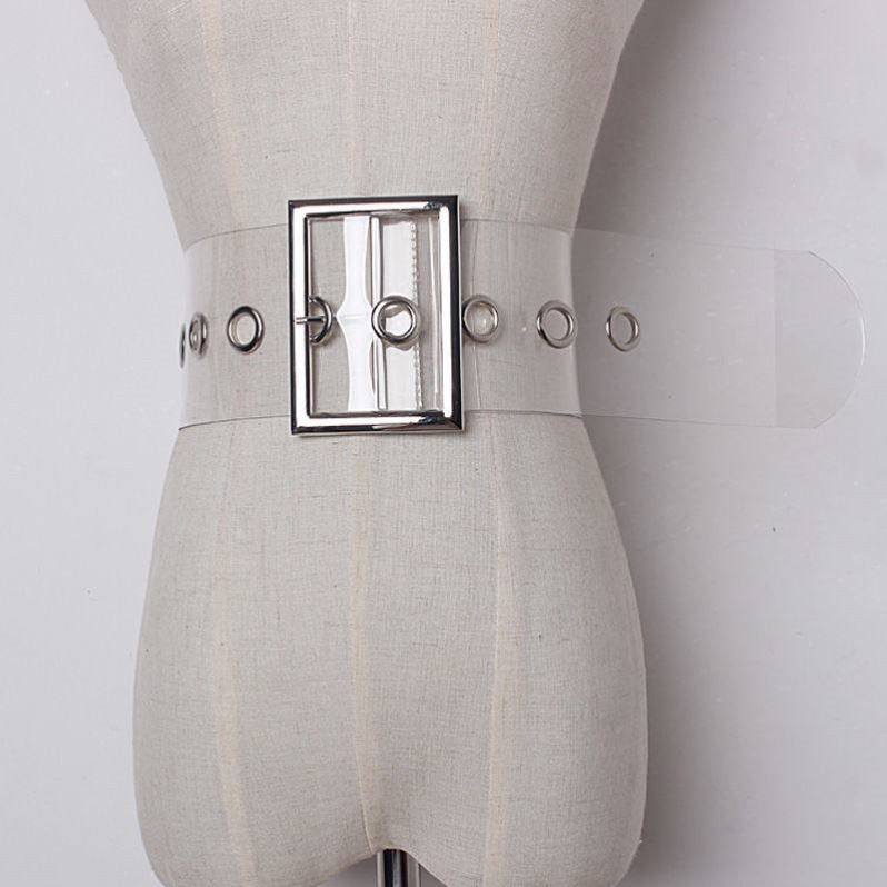 Plastic PVC Full Transparent Women's Wide Belt