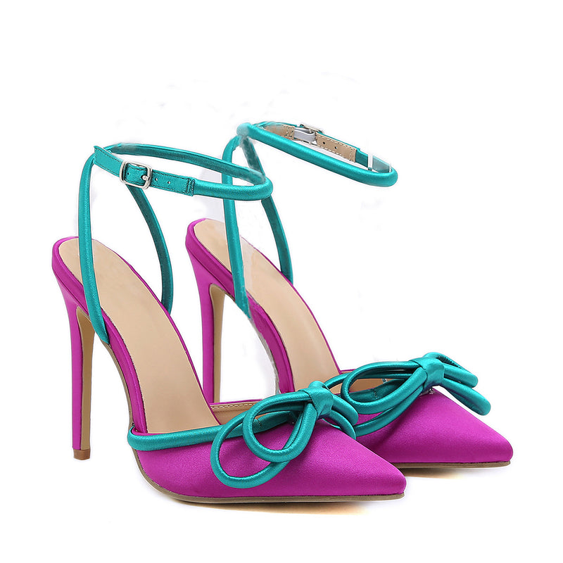 colorblock pointed-toe satin muqin pumps